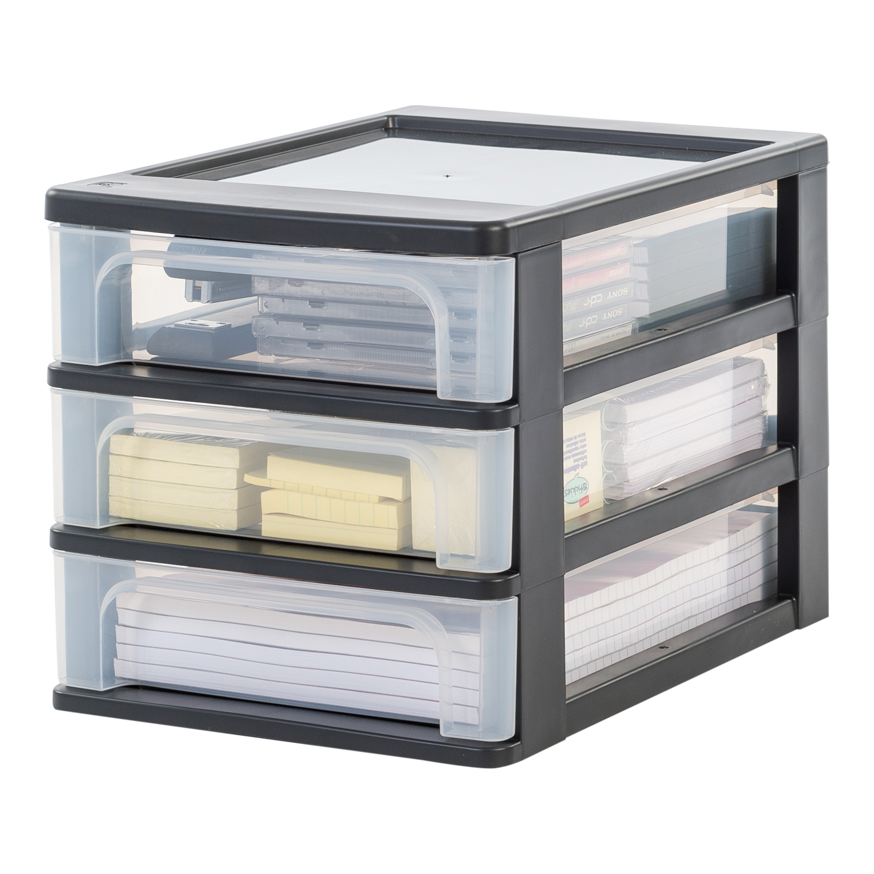 Cassettiera In Plastica, Portaoggetti, 3 Cassetti Medi, Nero, Apertura Facile, Formato A4, Trasparente, Per Ufficio, Documenti, Forniture E Accessori, Senza Bpa, Och-2030 - Iris Ohyama