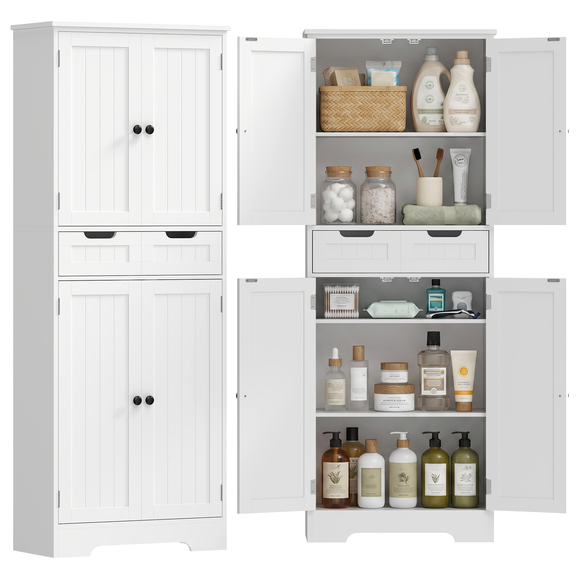 Homcom Bathroom Tall Cabinet With Drawer, Shelves And Doors, White