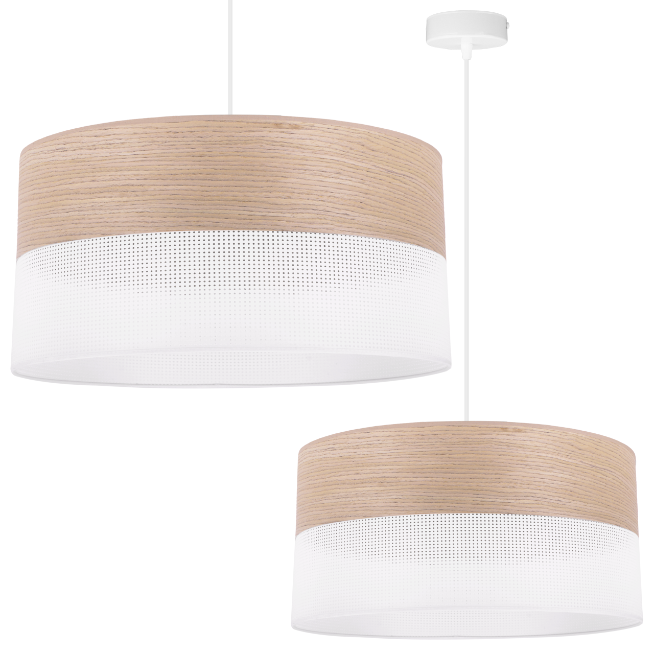 Lampe Suspendu Simple Abat-jour Placage Chêne Classique 44cm
