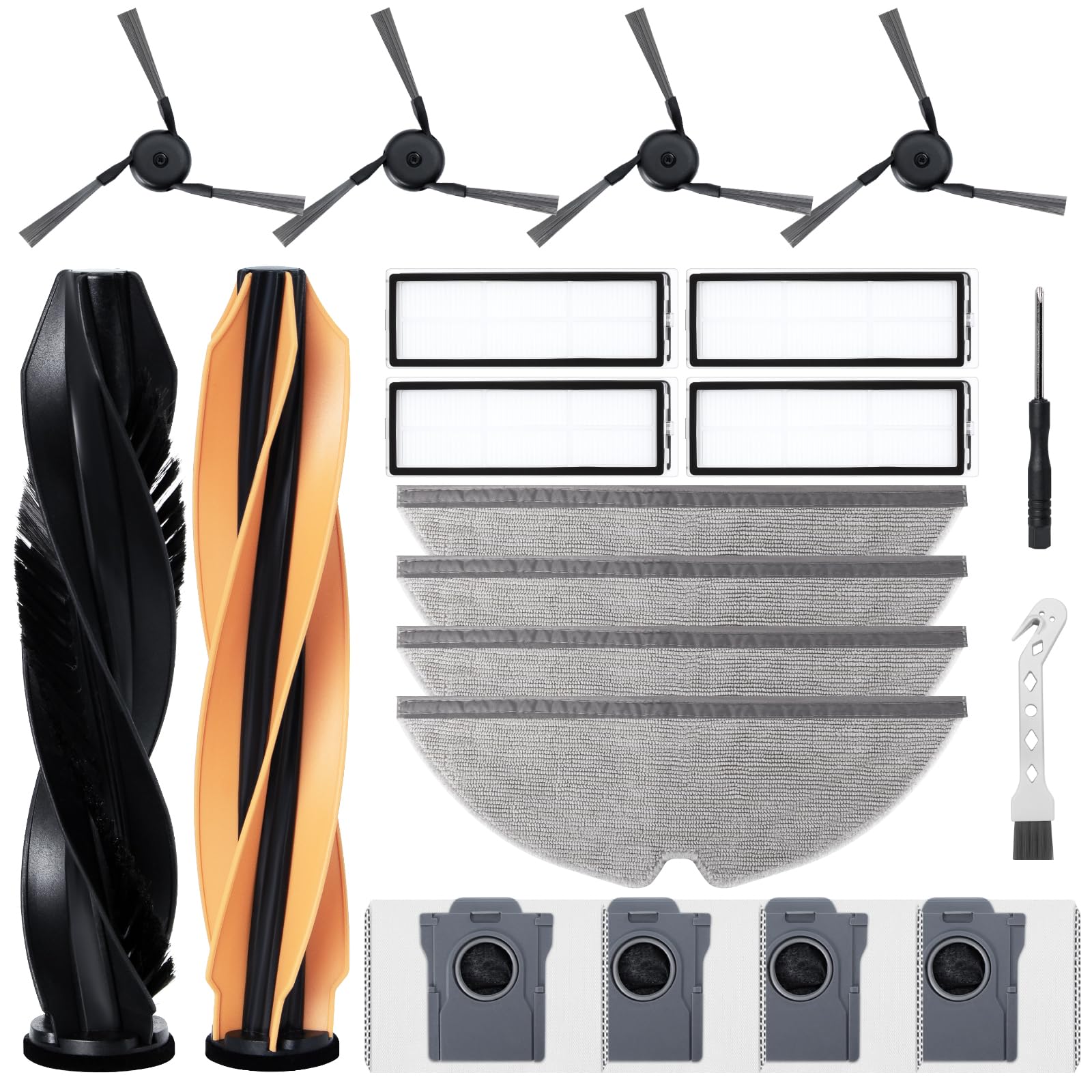 Aorsher Zubehörset Für Dreame D20 / D20 Pro Plus Saugroboter Ersatzteile. 2 Hauptbürste, 4 Hepa-Filter, 4 Wischer-Pad, 4 Seitenbürsten, 4 Staubbeutel, 1 Bürste