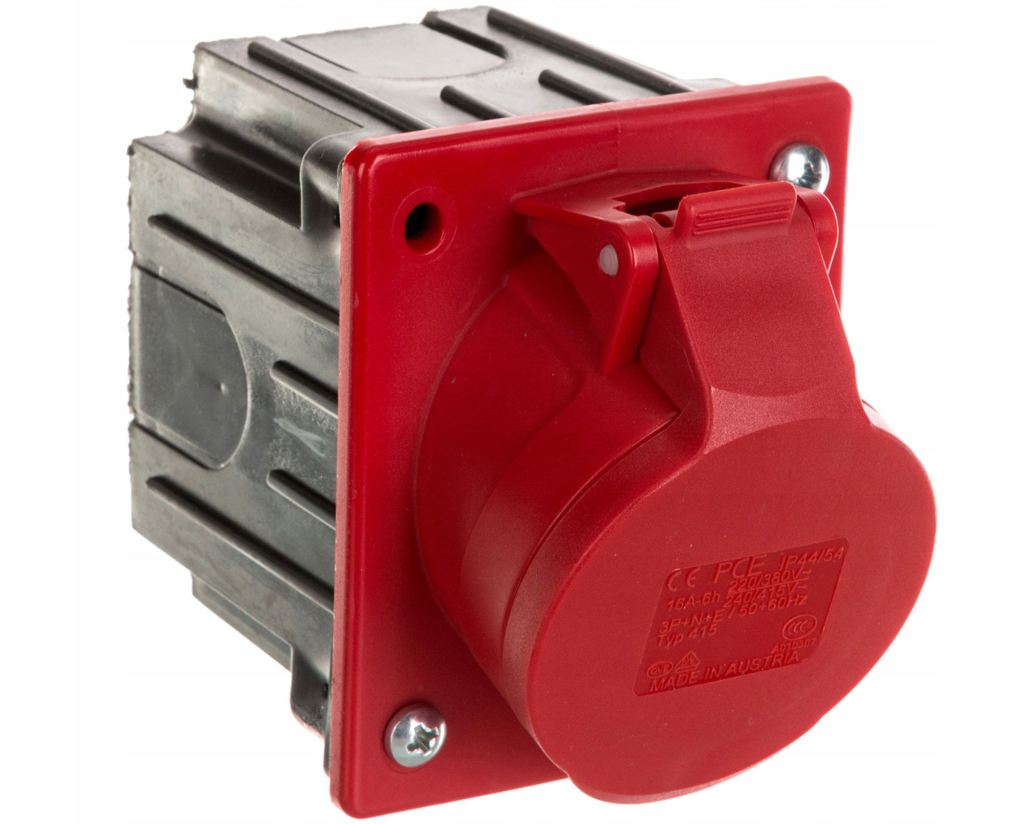 Pce Winkel-Einbausteckdose 16A 5P 400V Rot Ip44 /Mit Gehäuse/ 415-6P