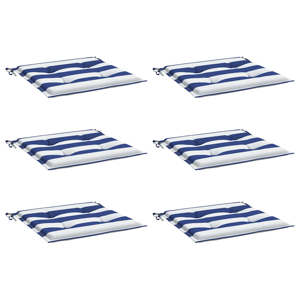 Chair Cushions 6 Pcs Blue&white Stripe 50x50x4 Cm Fabric Vidaxl