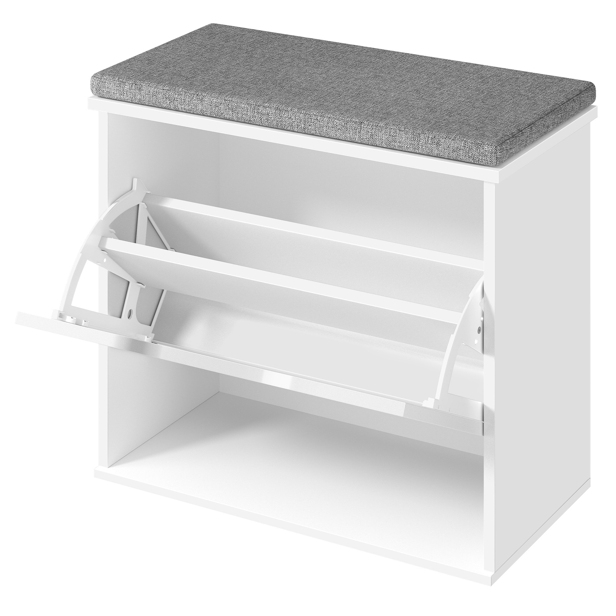 Vasagle - Banc À Chaussures Rembourré, Meuble D'Entrée Sur 3 Niveaux Pour 6 Paires De Chaussures, Tiroir Rabattable, 30 X 60 X 53,5 Cm, Pour Entrée, Chambre, Blanc Nuage Et Gris Tourterelle