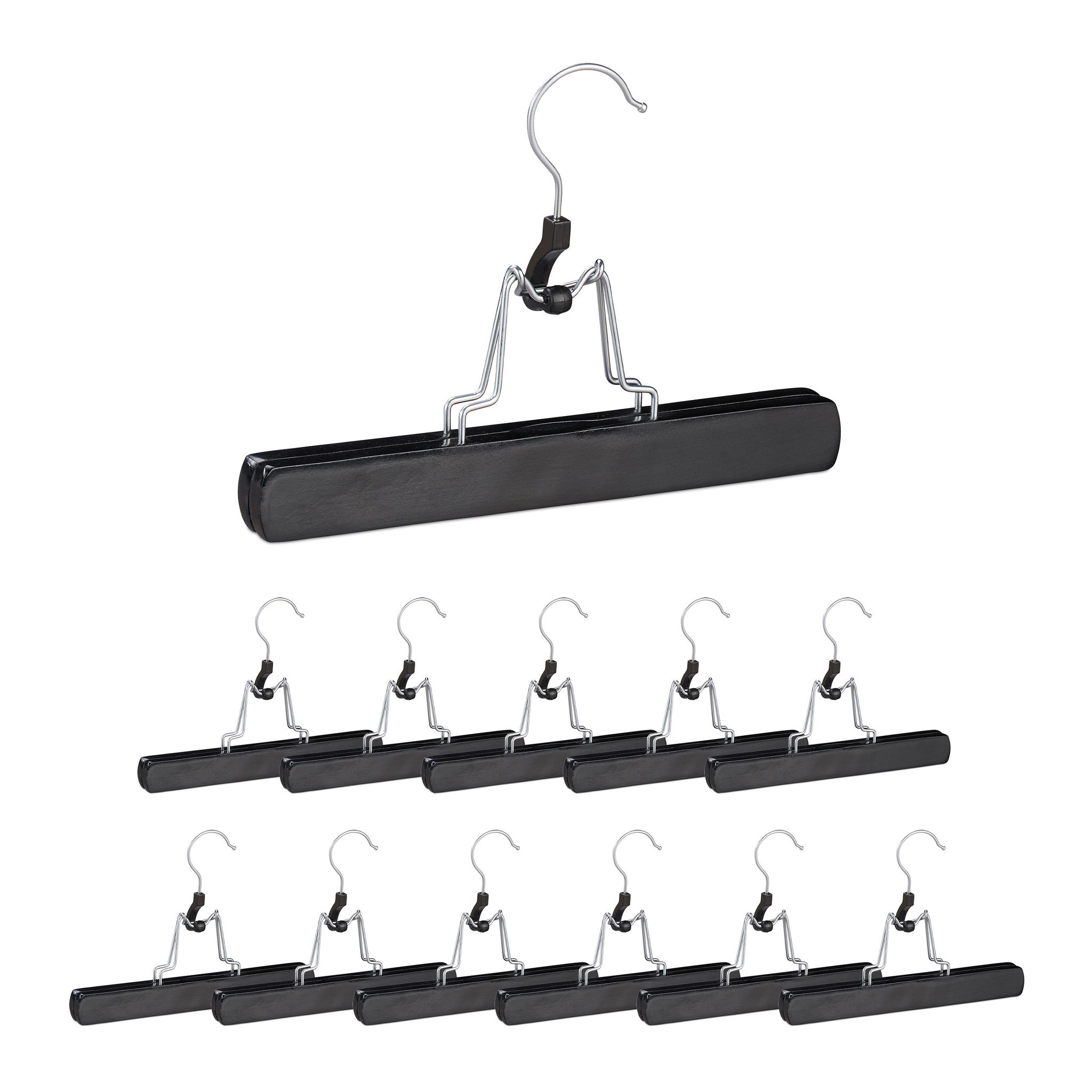 Relaxdays 72 X Hosenspanner Holz, 360° Drehbarer Haken, Filzschutz, Hbt 17 X 25 X 2, 3cm, Kleiderbügel Hose & Rock, Schwarz