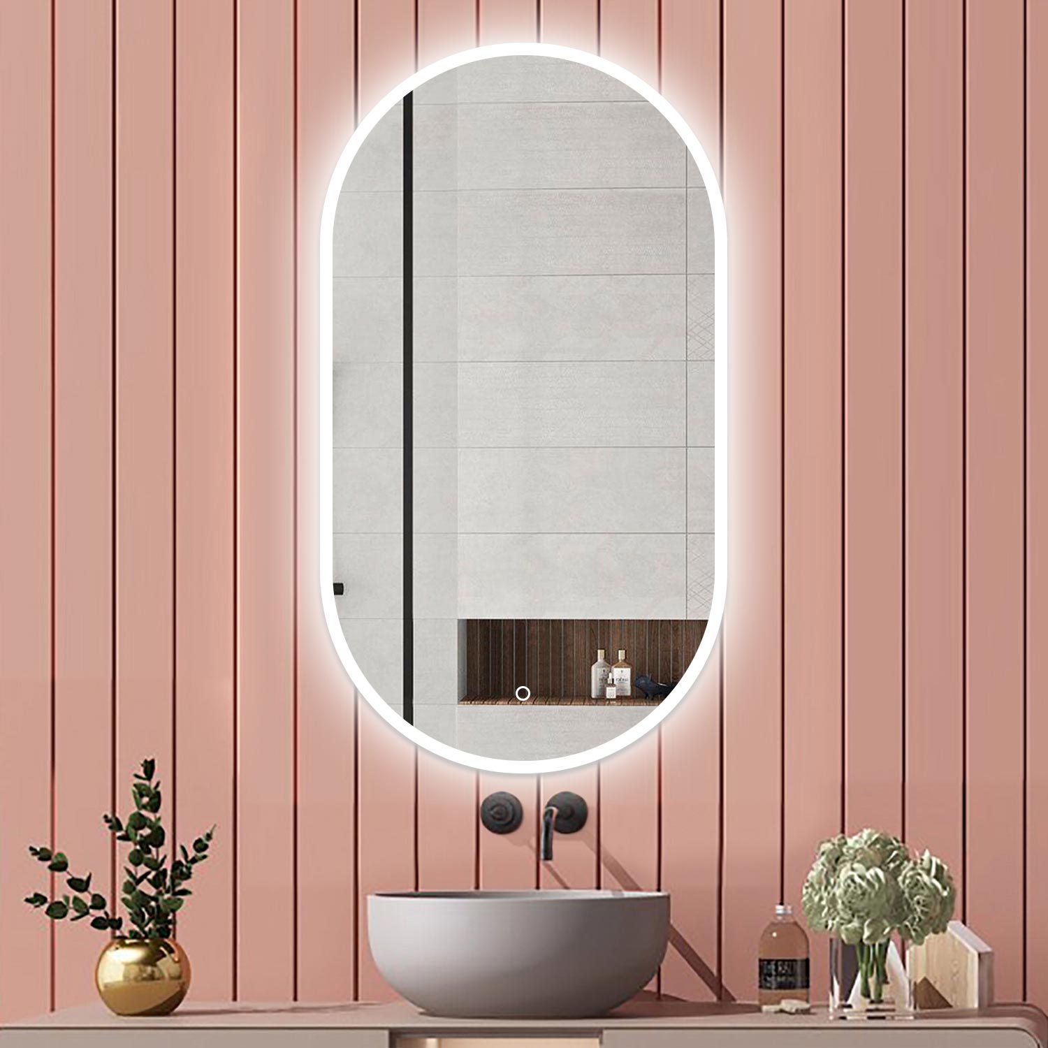 Biubiubath Miroir Salle De Bain Ovale Lumineux 60x80cm Tricolore +