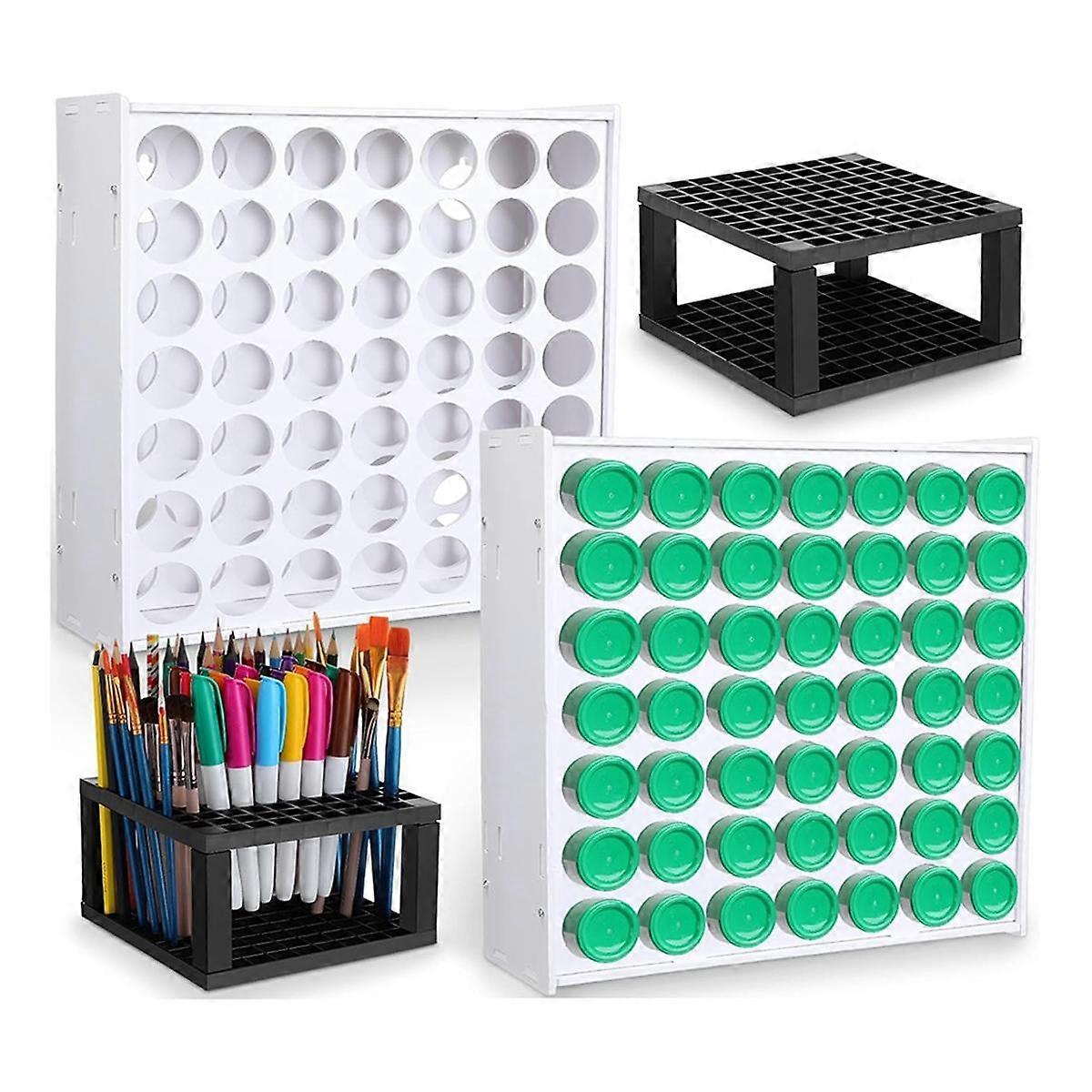 Organisateur de peinture vertical à 49 emplacements pour flacons 60 ml, lot de 3 avec porte-pinceaux 96 compartiments, blanc