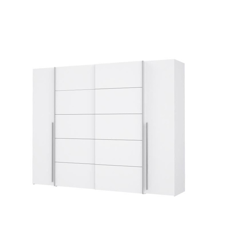 Les Tendances - Armoire 2 Portes Battantes + 2 Portes Coulissantes - Blanc Mat - L 270,3 X P 61,2 X H 210 Cm - Narago