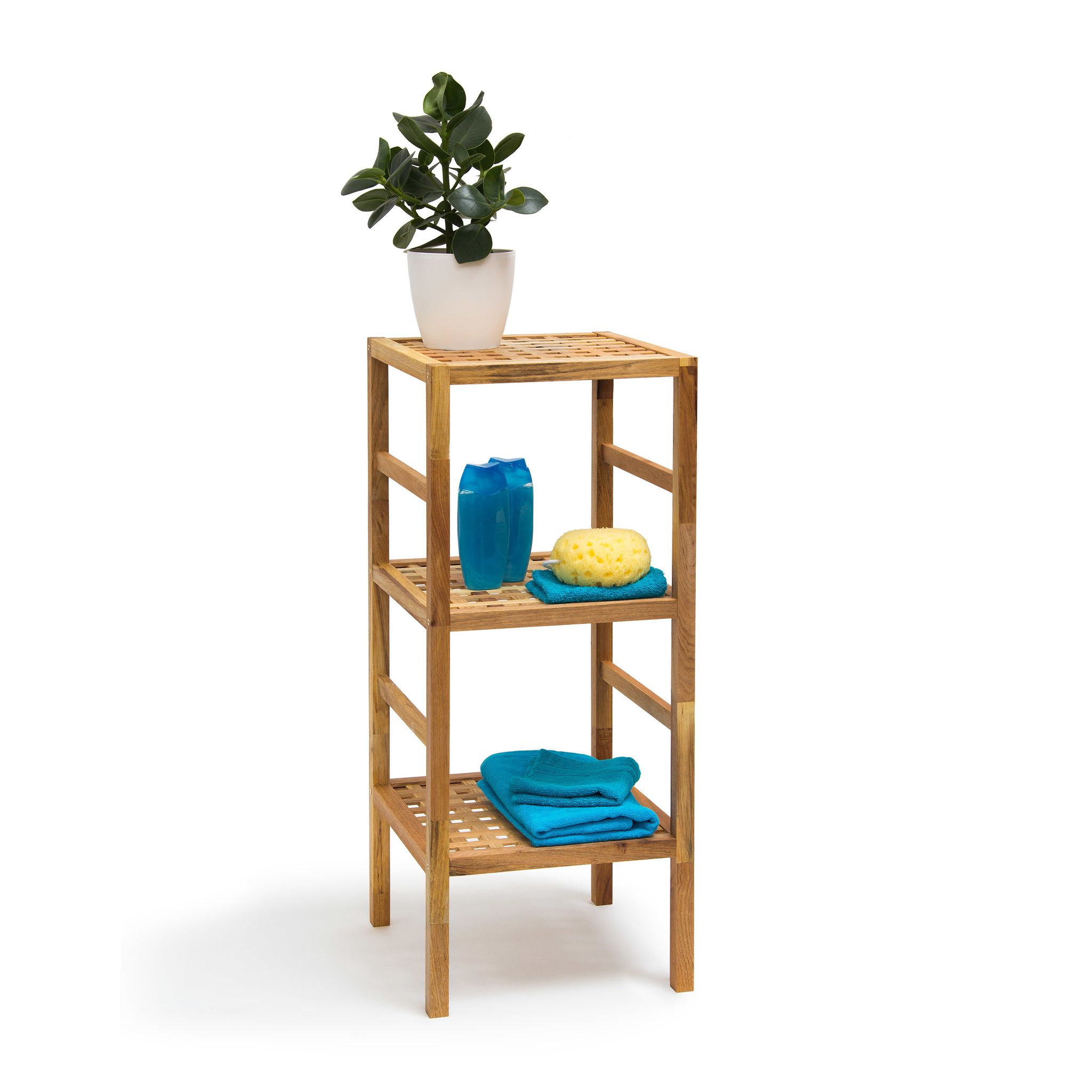 Scaffalle A Colonna In Legno, 3 Ripiani Hlp 85 X 35,5 X 35,5 , Mobile Universale Per Bagno E Salotto, Naturale - Relaxdays