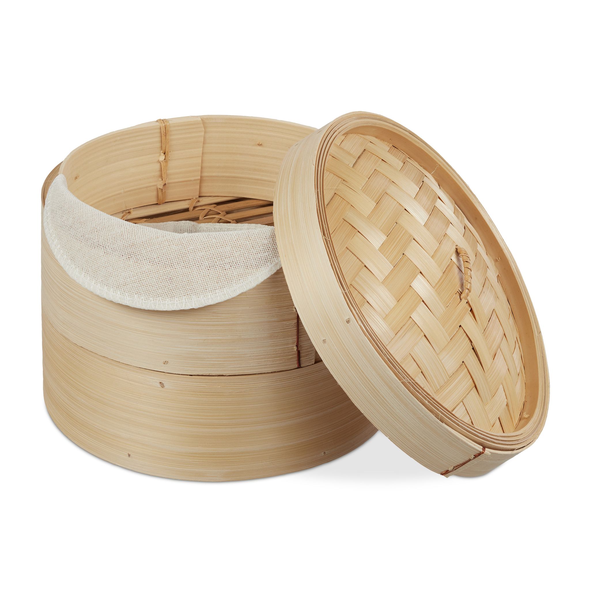 Vaporiera Cinese In Bambù, Cestello A 2 Piani Per Cottura A Vapore, Per Riso & Verdure, Ø 20,5 Cm, Naturale - Relaxdays