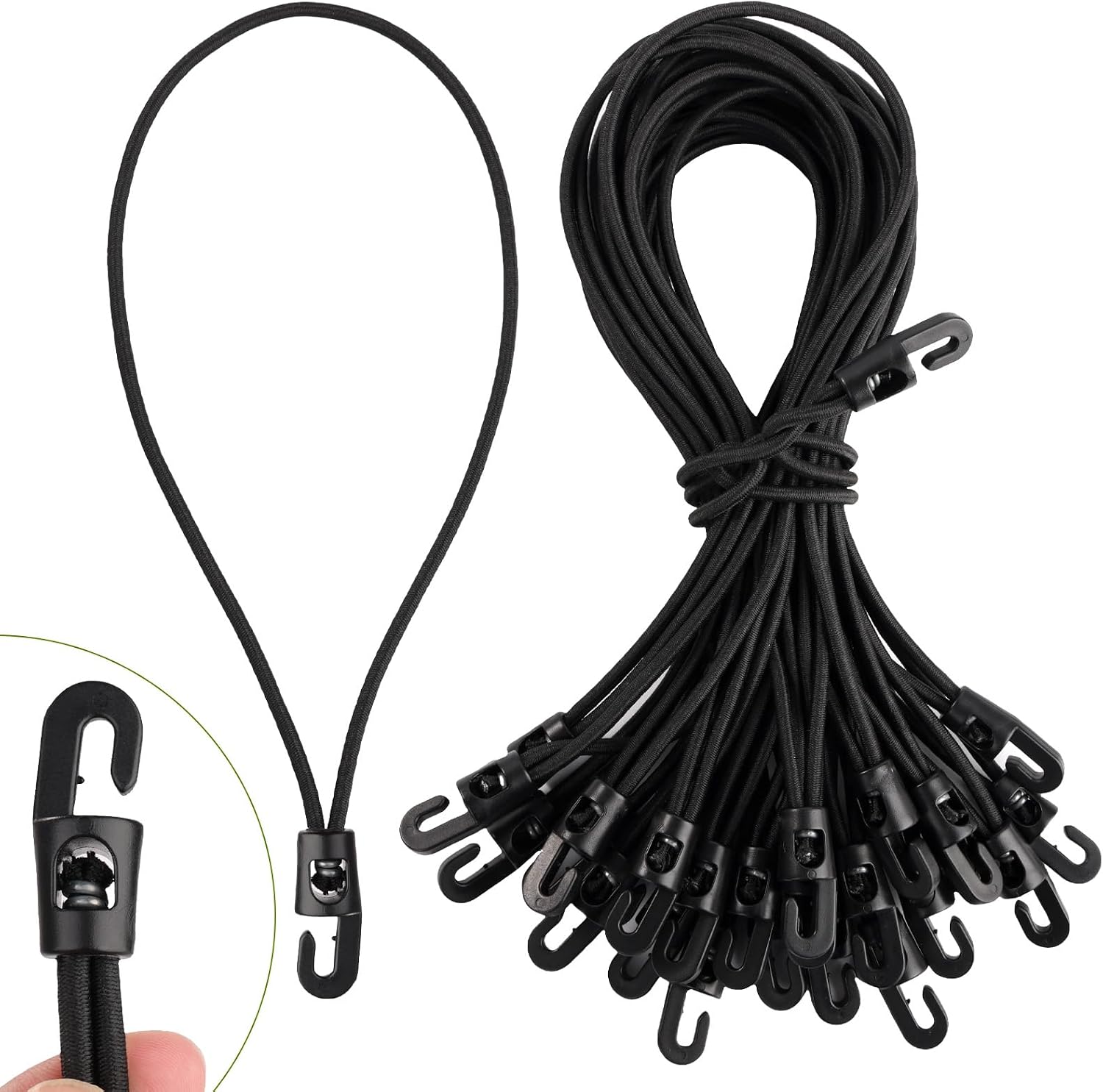 Tendeurs élastiques avec crochets 25 cm, latex et caoutchouc, lot de 30