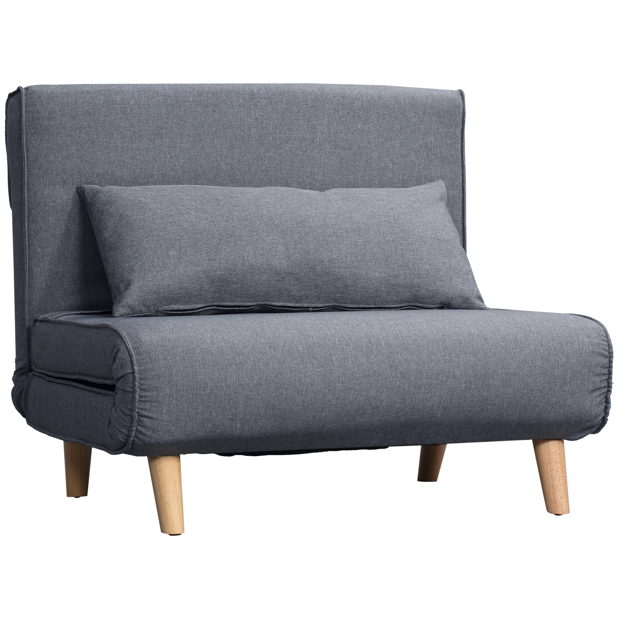Homcom - Einzelsofa Schlafsofa Sofabett Klappsofa Verstellbar Rückenlehne Liege Nordisch Skandinavisch 25d Schaumstoff Haus Leinenimitat Tannenholz Grau 94 X 78 X 80 Cm