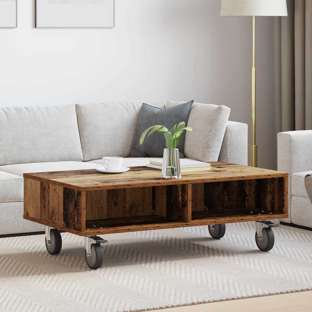 Side Table With Wheels Old Wood 90 X 50 X 30 Cm Engineered Wood Vidaxl