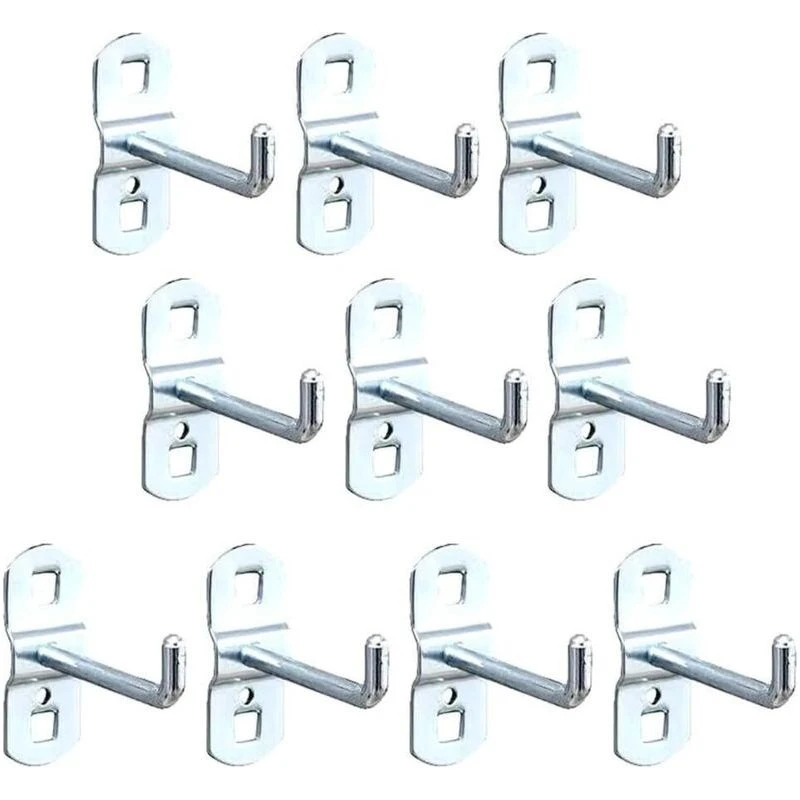 Crochets carrés inclinés pour panneaux perforés, diamètre 50 mm, argenté, lot de 10