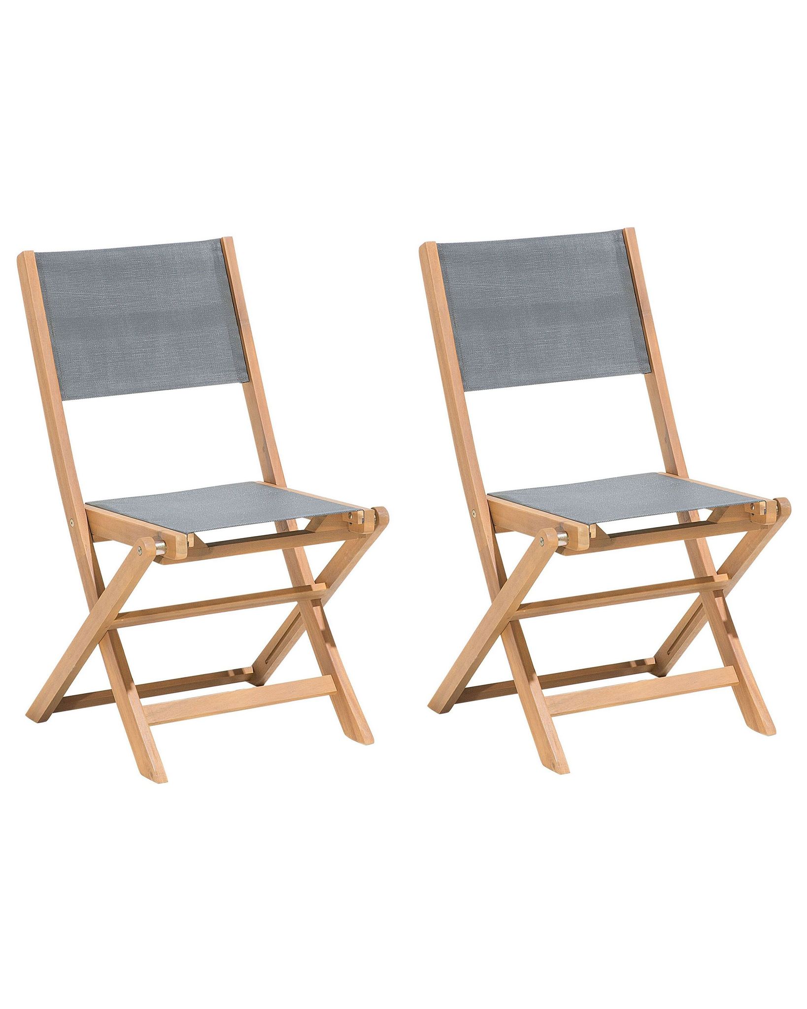 Beliani - Set Of 2 Outdoor Garden Patio Chairs Folding Acacia Grey Seat Backrest Light Wood Cesana