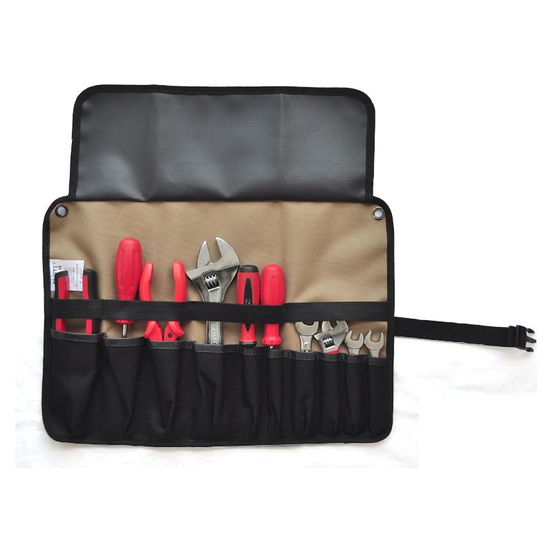 Sac à outils enroulable en toile épaisse, 25 x 15 cm, vert foncé