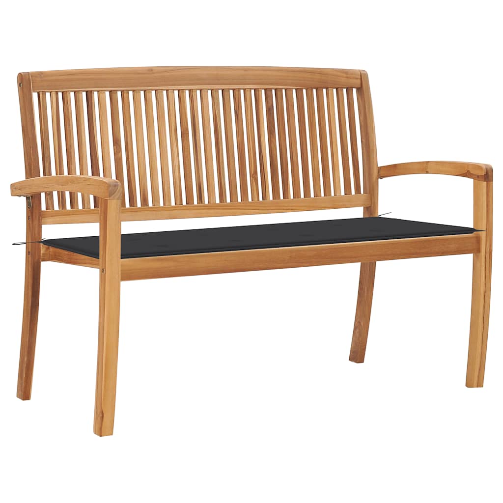 Vidaxl Anthrazit - Stapelbare Gartenbank Mit Auflage 128,5 Cm Massivholz Teak