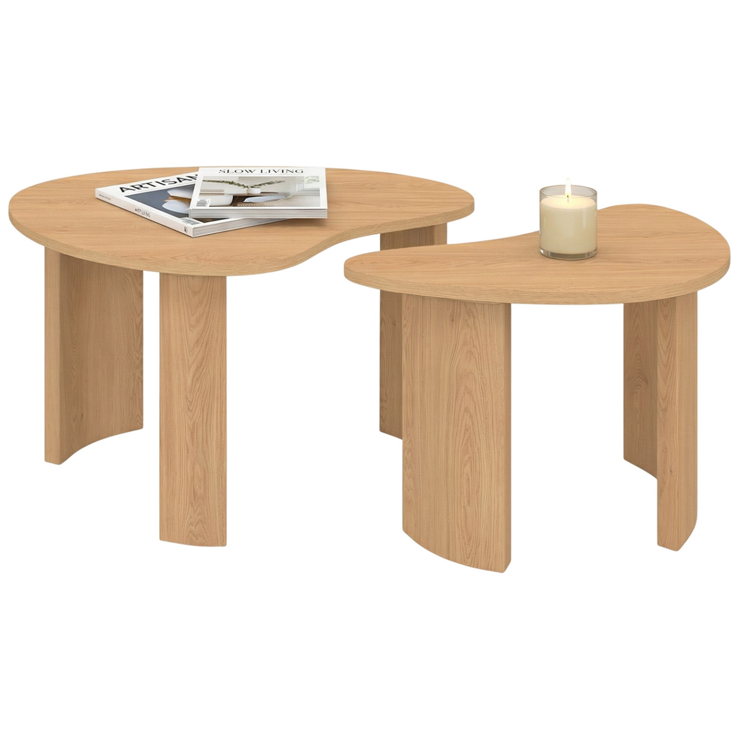 Idmarket – Lot De 2 Tables Basses Gigognes – Mdf Mélaminé Bois Clair – Grande Table 70x50x40 Cm – Petite Table 50x38x35 Cm – Fonction Gigogne