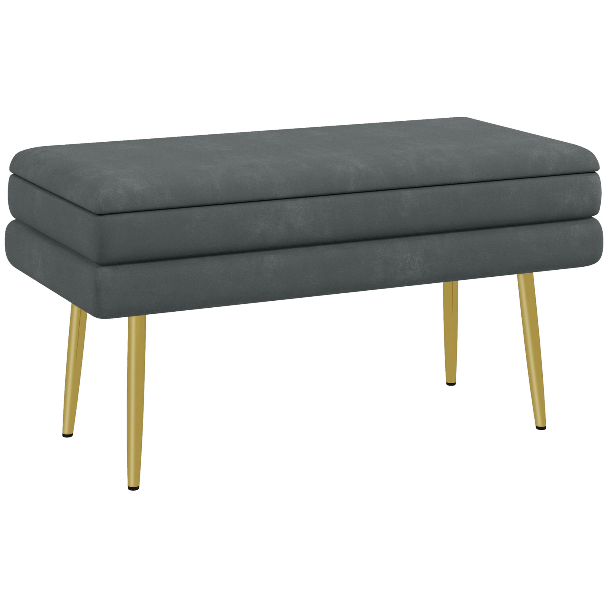 Banc De Rangement Gris 79,5x37,5x43 Cm – Velours, Pieds Acier