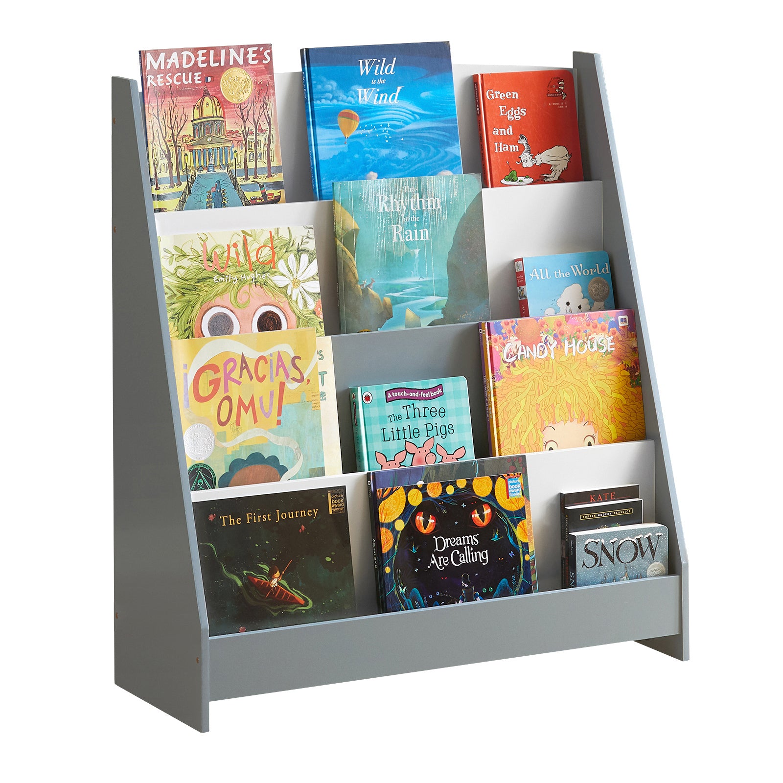 Sobuy - KMB32-HG Étagère à livres pour enfants avec 4 compartiments de rangement pour les livres Gris