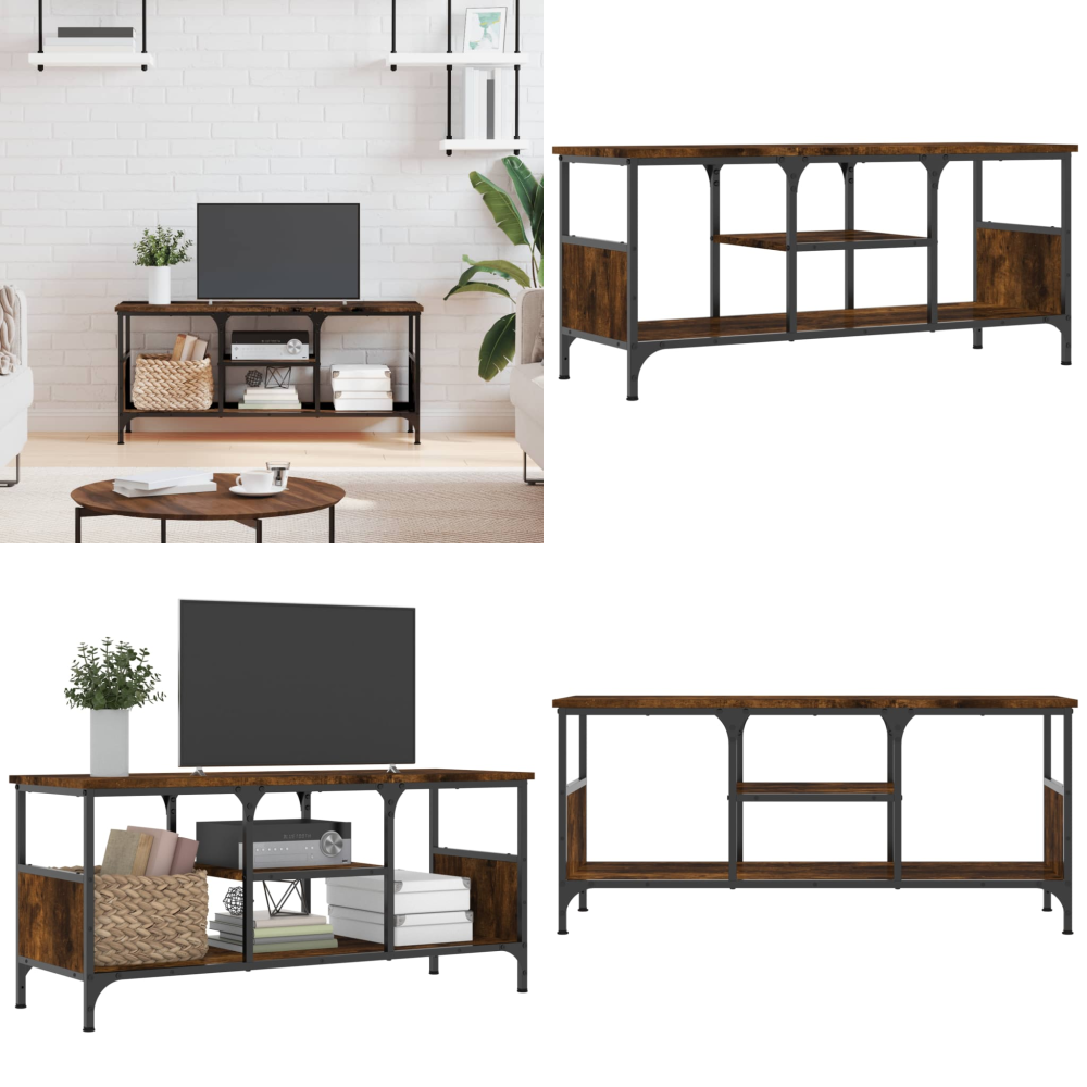 Vidaxl Tv-schrank Räuchereiche 100x35x45 Cm Holzwerkstoff & Eisen - Räuchereiche - Industriestil