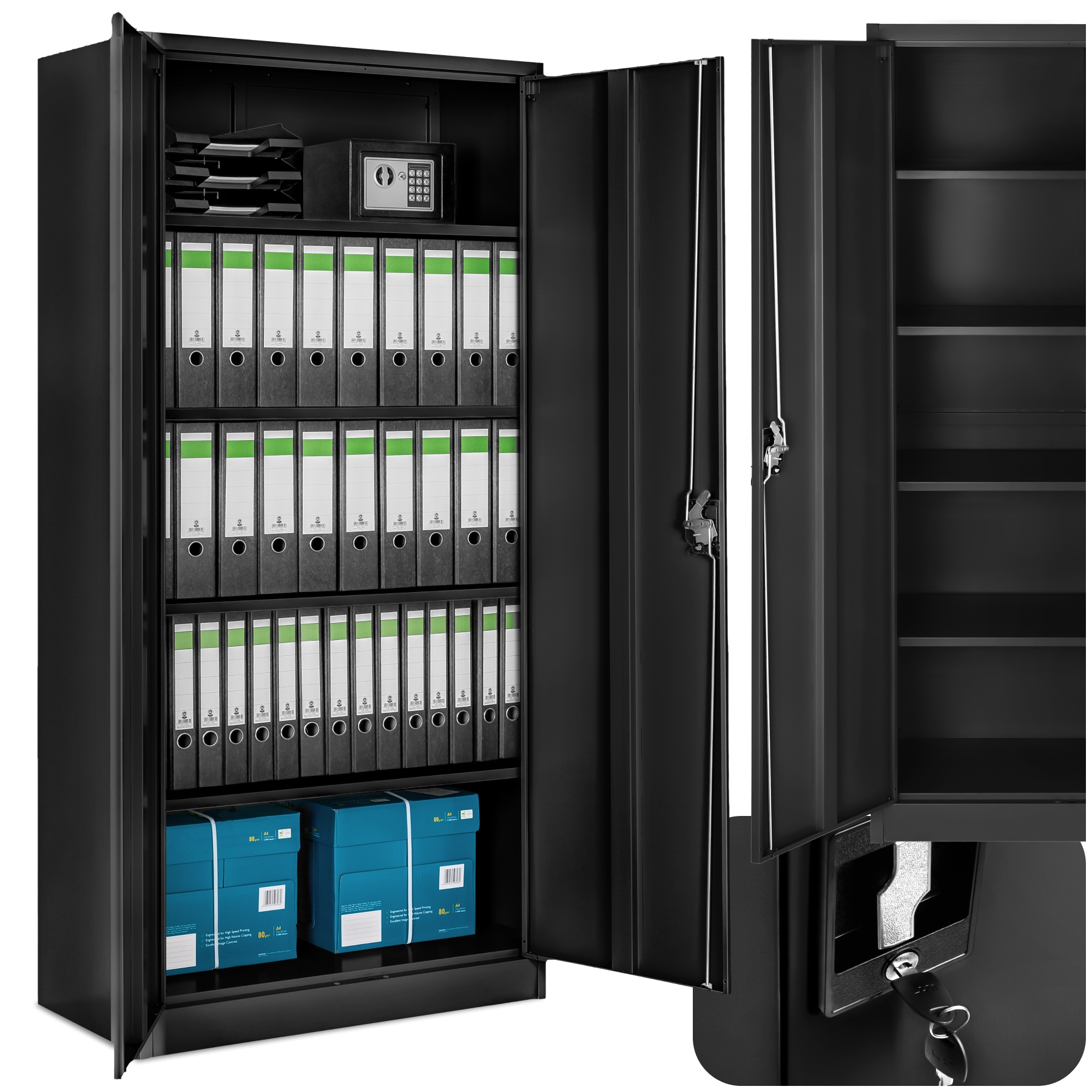 Armoire De Classement 4 Tablettes Réglables En Hauteur Noir Acier
