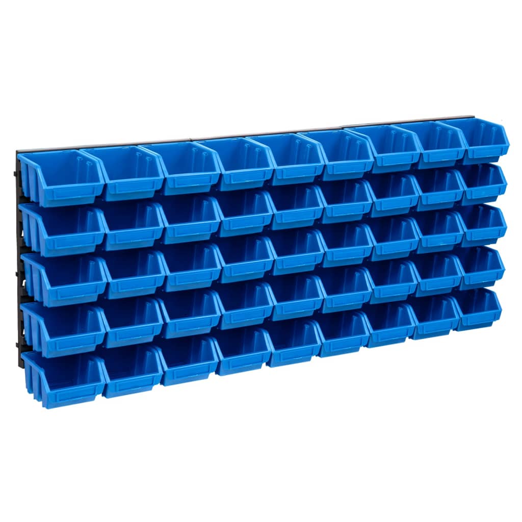 Kit de rangement mural 48 pièces avec 45 bacs empilables en plastique, 3 panneaux 350 x 382 mm, fente à étiquette