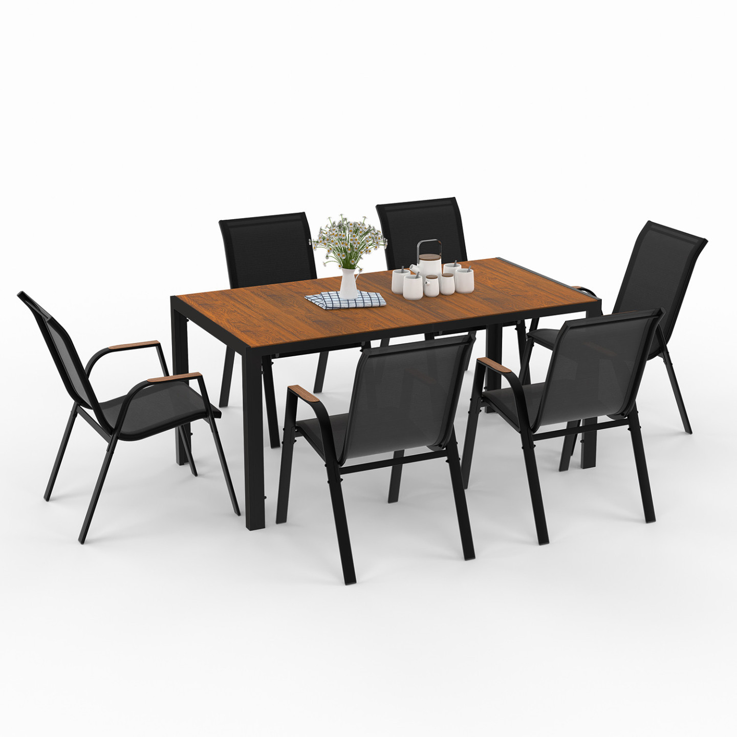 Idmarket – Ensemble Table Et Chaises De Jardin 6 Places – Table 150 Cm