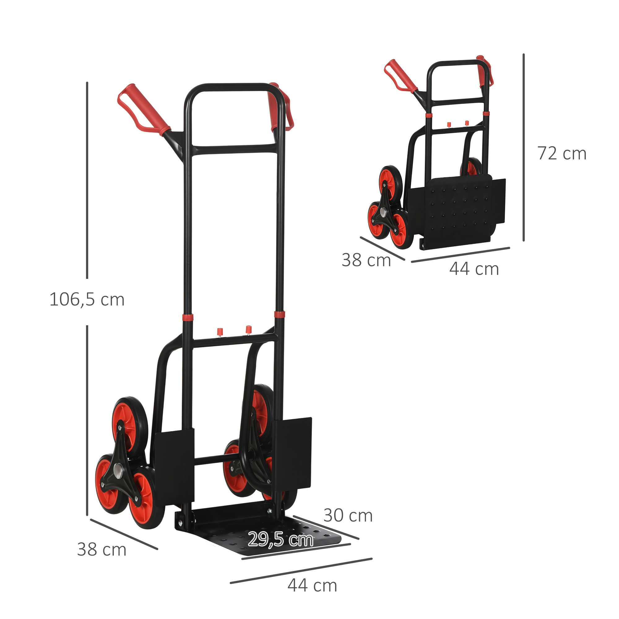 Chariot de manutention pliable à 6 roues, 3 plateformes, cadre réglable en hauteur, 120 kg