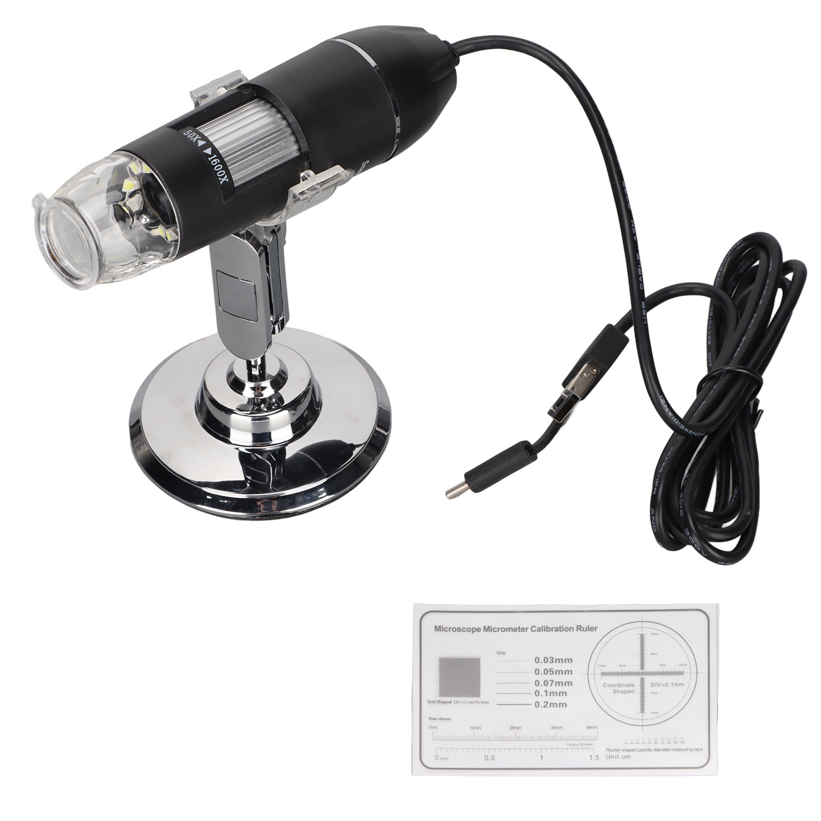 Microscope numérique 50x-1600x avec 8 LED, ports USB, Micro et Type C, pour fenêtre