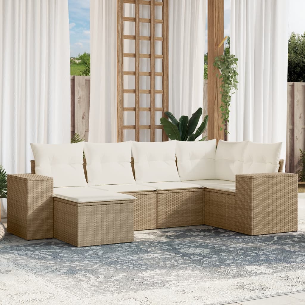 Beige Vidaxl 6-Tlg. Garten-Sofagarnitur Mit Kissen Poly Rattan - Bild 2