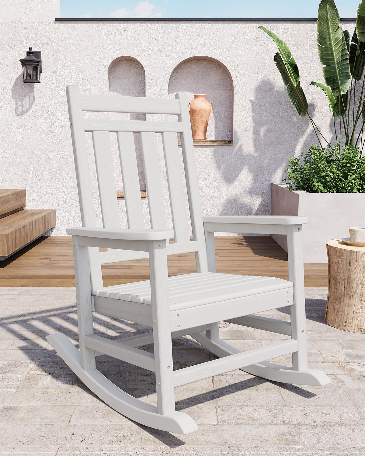 Chaise Berçante Jardin Hdpe Extérieur Dossier Haut Avec Accoudoirs Étanche Et Résistante Chaise Longue Confortable Pour Terrasse Jardin 61x89x102 Cm