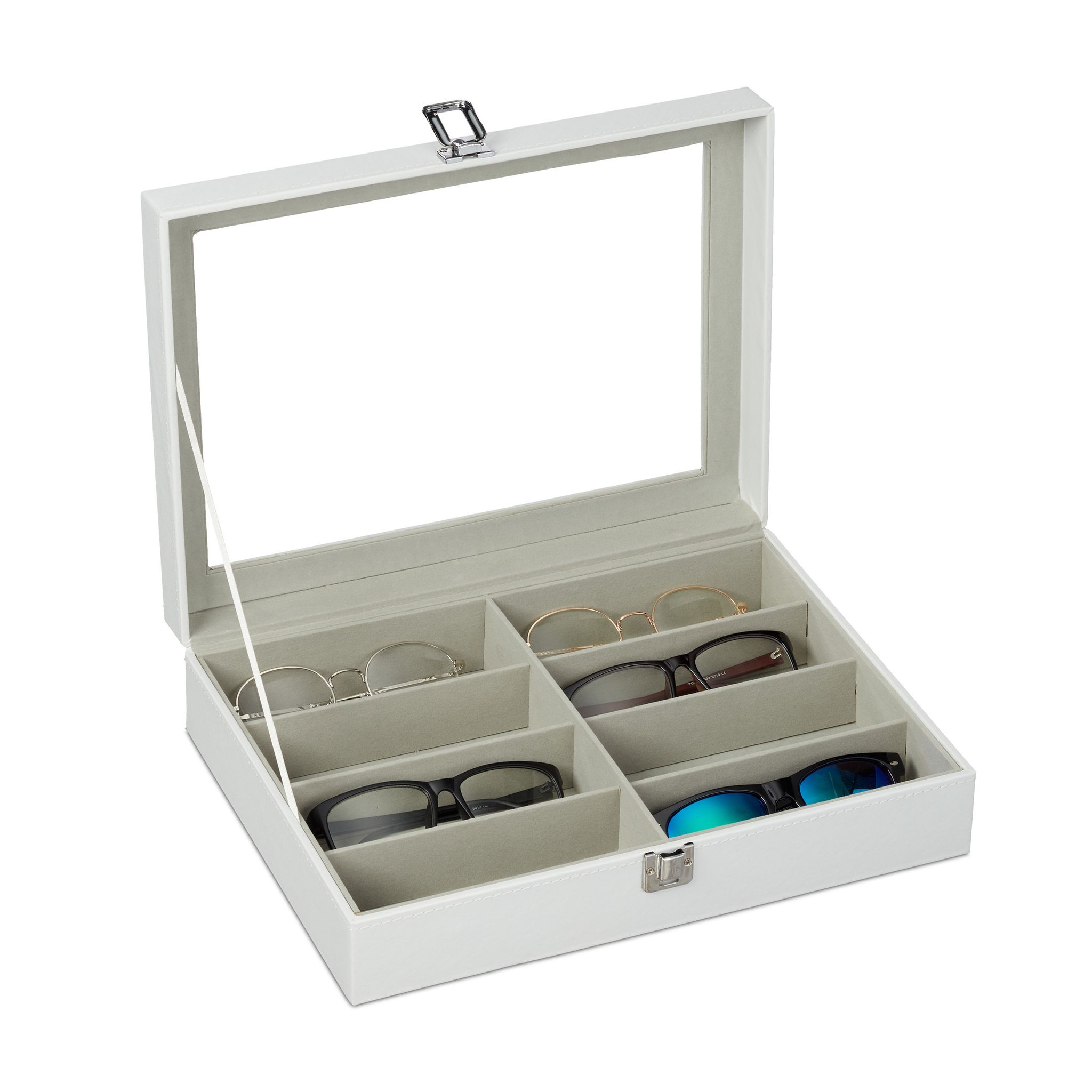Relaxdays Brillenbox Für 8 Brillen, Aufbewahrung Sonnenbrillen, Hbt 8,5 X 33,5 X 24,5 Cm, Kunstleder Brillenkoffer, Weiß 4052025924317