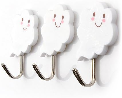 Crochet mural adhésif motif nuage blanc, acier inoxydable, lot de 3