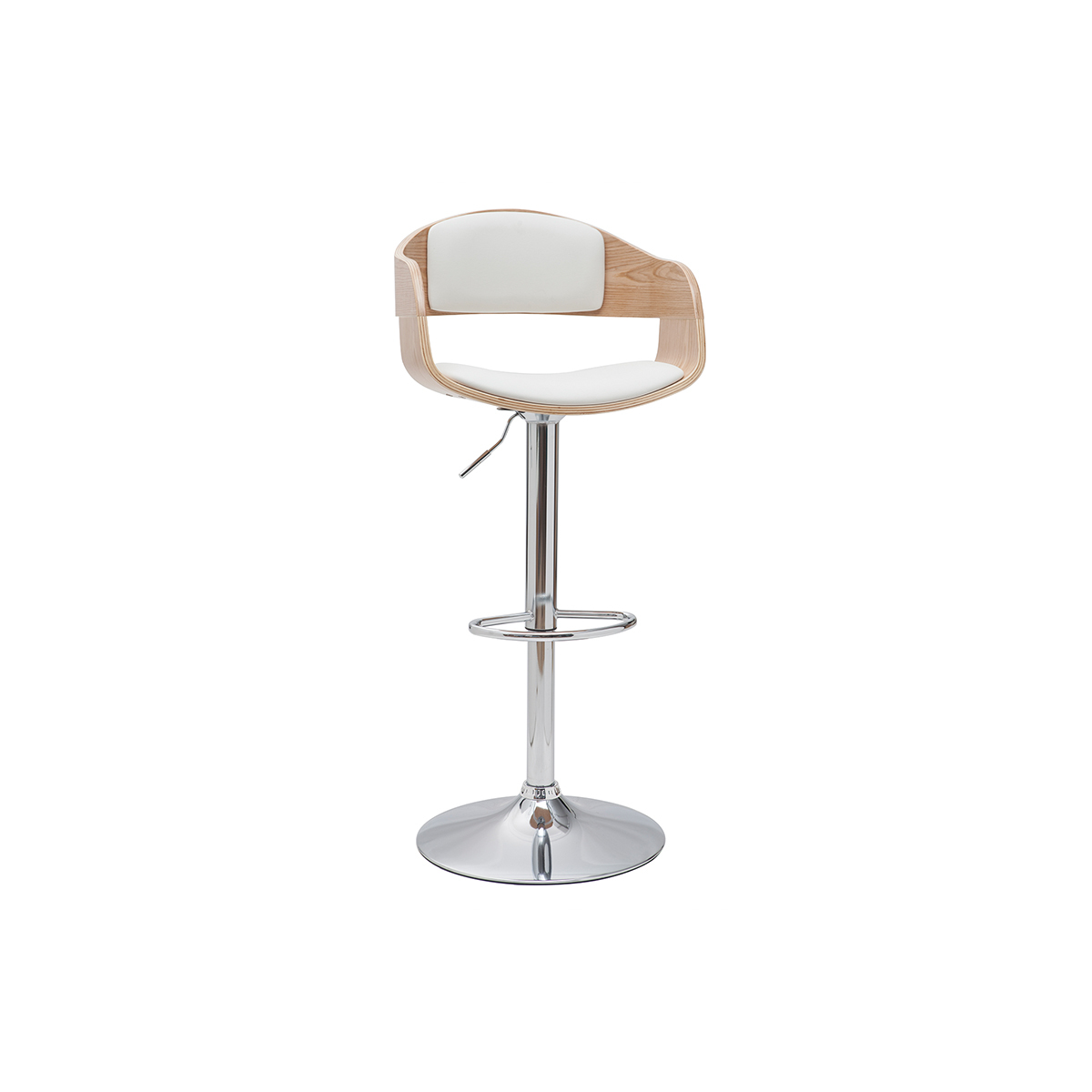 Miliboo - Tabouret De Bar Design Réglable Blanc Et Bois Clair Eustache