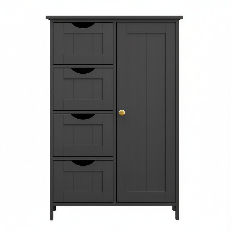 Vasagle – Meuble Bas De Salle De Bain Noir – Commode Avec 4 Tiroirs Et