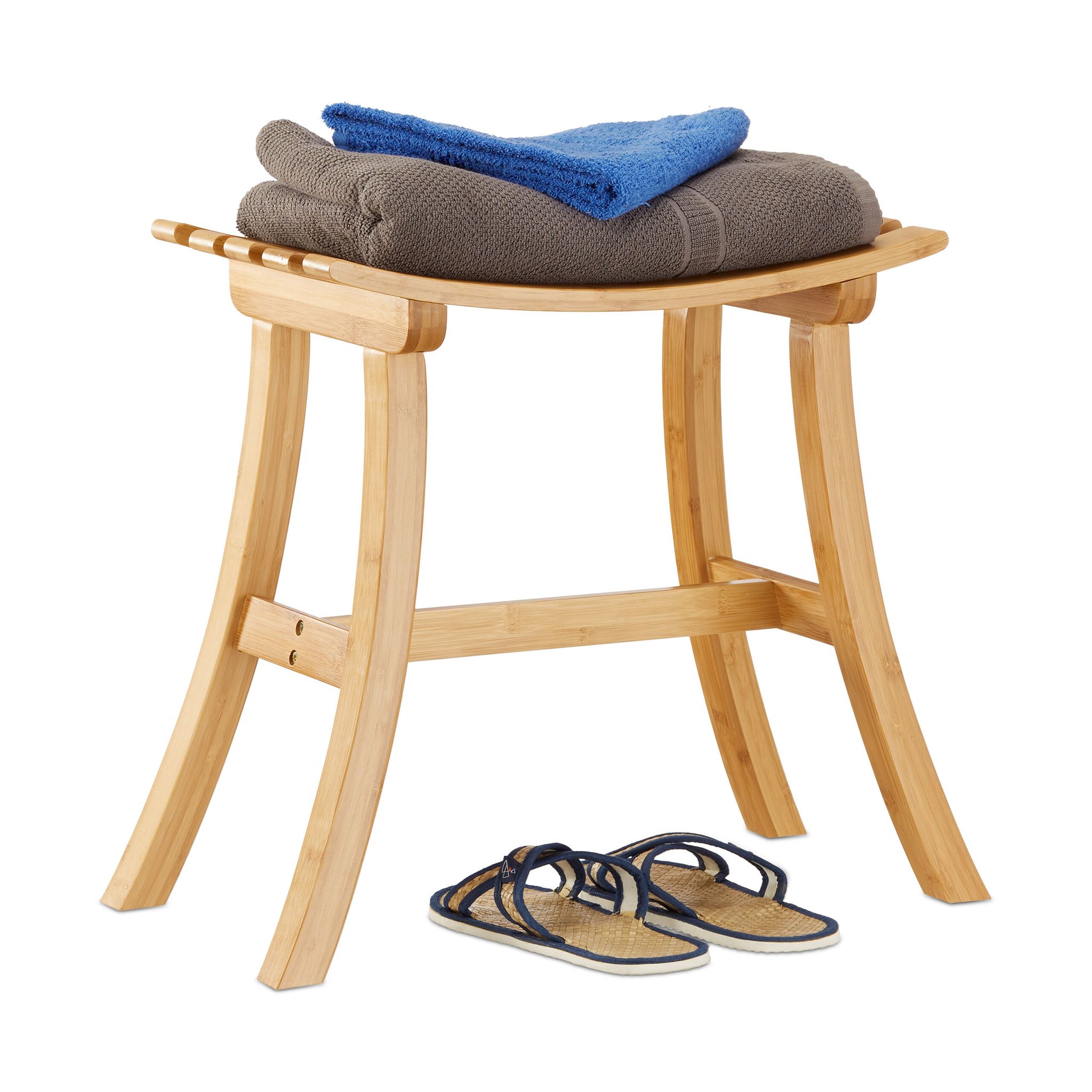Relaxdays – Tabouret En Bambou 48 X 56 X 28,5 Cm – Charge Max 120 Kg