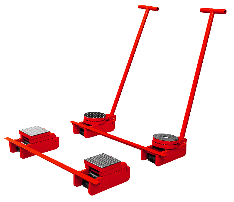 Rouleaux de transport 60 tonnes, 4 plateaux dont 2 pivotants, 2 barres de direction, coffret acier