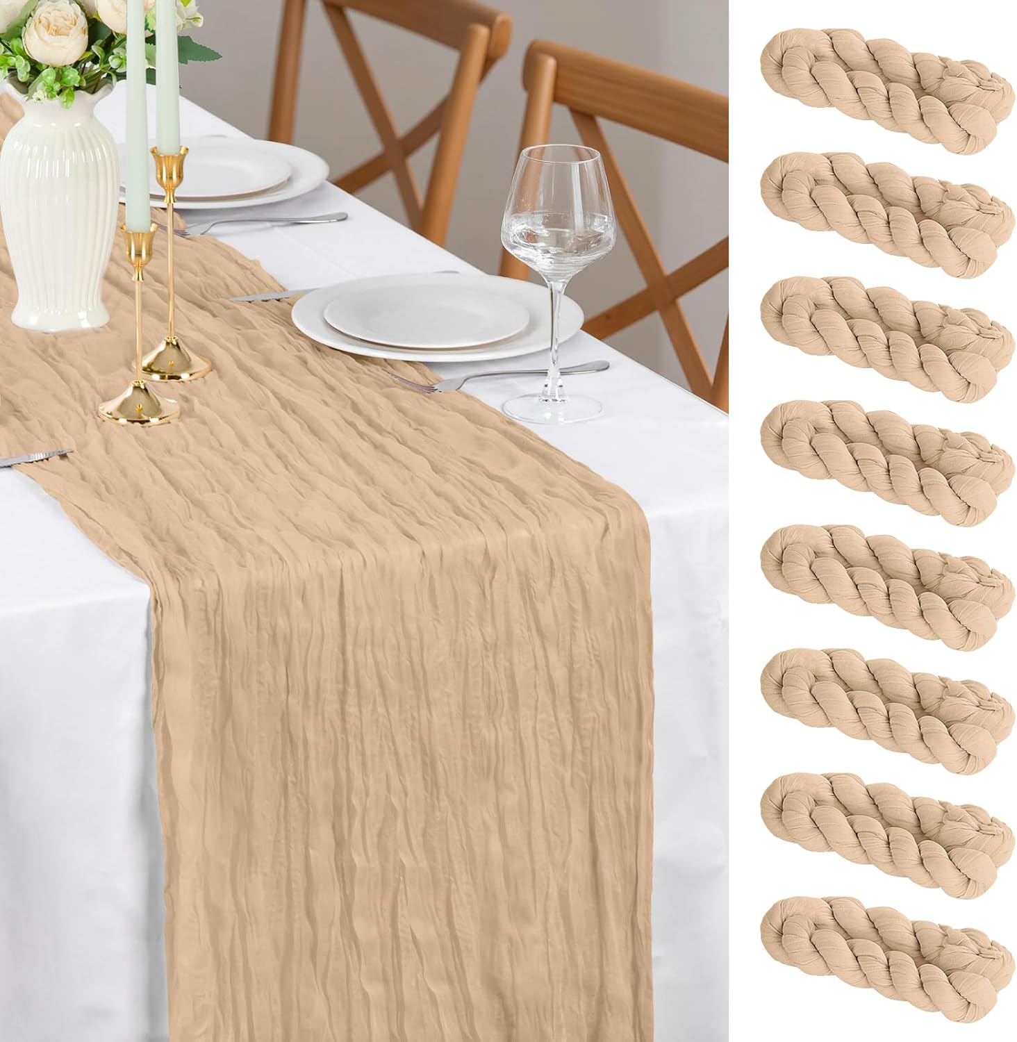 Chemin De Table Beige Taupe Mousseline