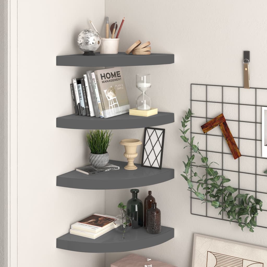 Vidaxl Grau Floating Corner Shelves 4 Pcs High Gloss Grey 35X35x3,8 Cm Mdf