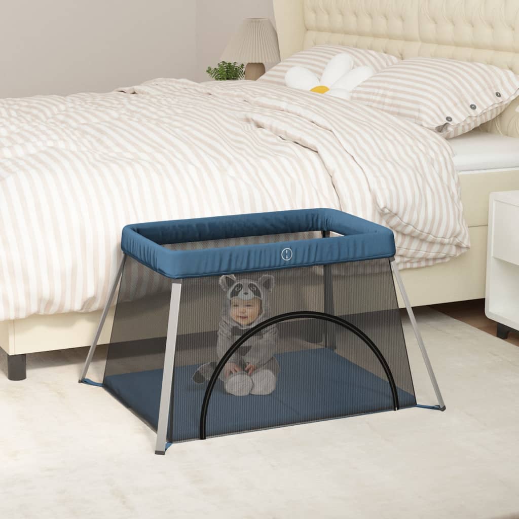 Parc Pour Bébé Avec Matelas Bleu Marine Tissu De Lin Vidaxl