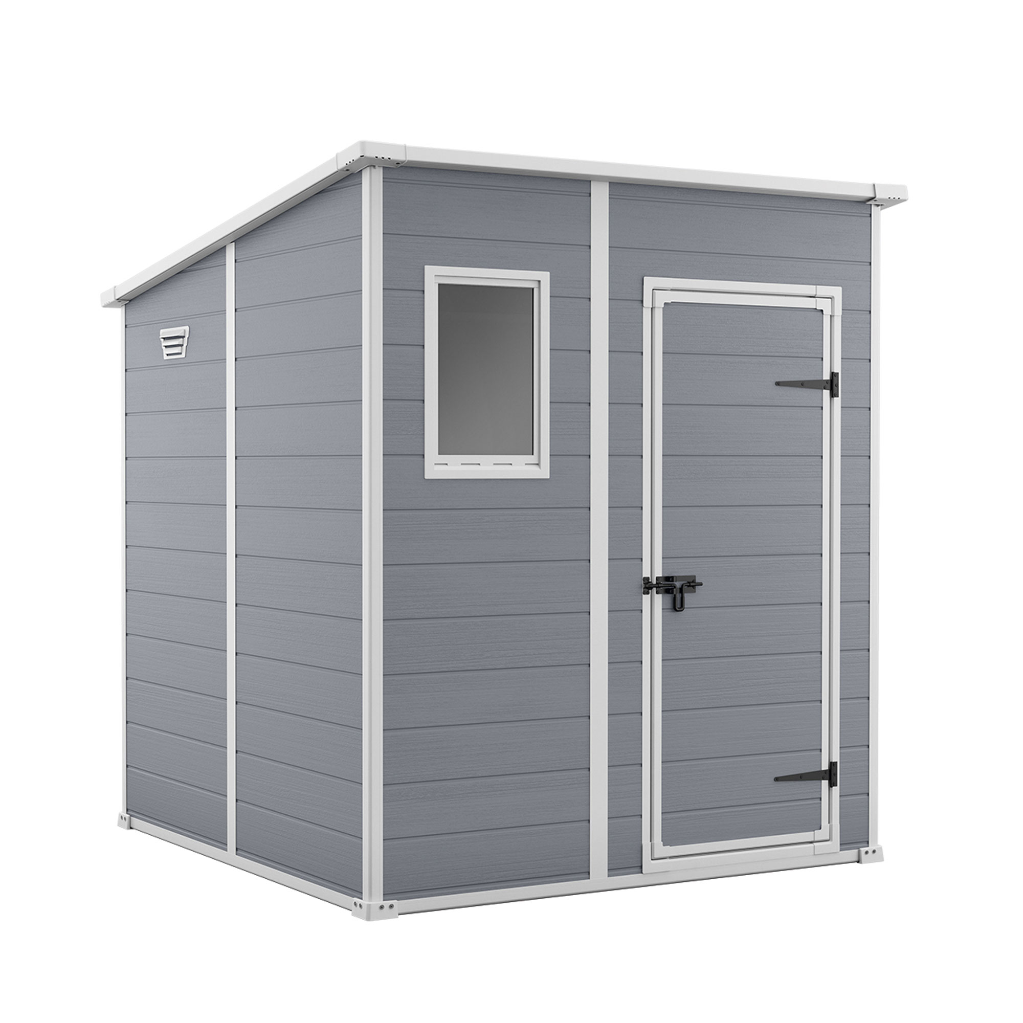 Manor Pent 6x6 - Casetta Da Giardino 183,50x200x185 Cm 1 Anta Per Deposito Attrezzi Finitura Effetto Legno Graffiato In Resina Grigio Keter