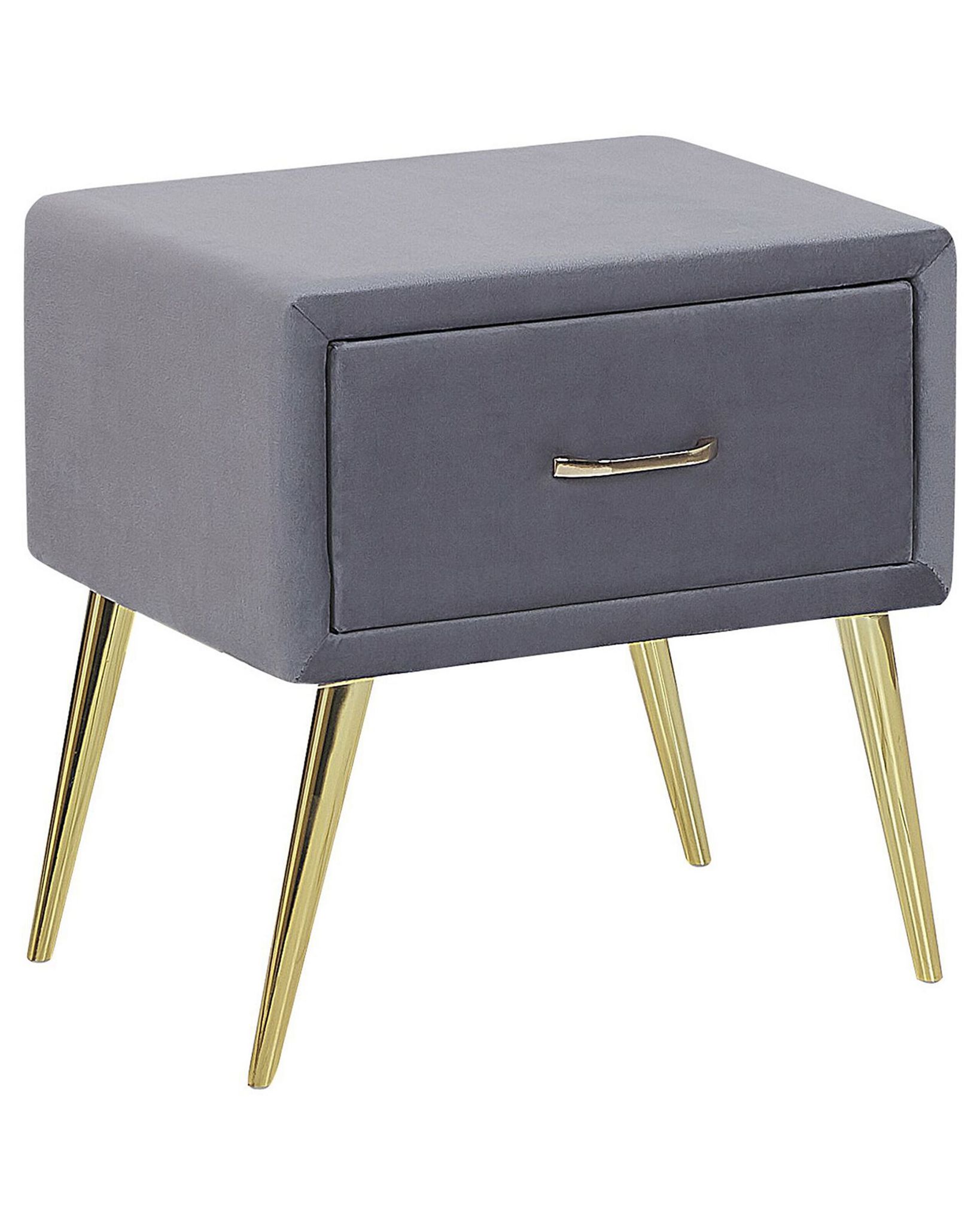 Beliani - Minimalist Upholstered Bedside Table Nightstand Velvet 1 Drawer Grey Flayat