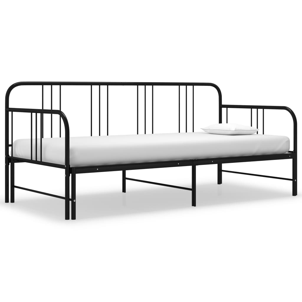 Vidaxl Schwarz Tagesbett Ausziehbar Metall 90X200 Cm
