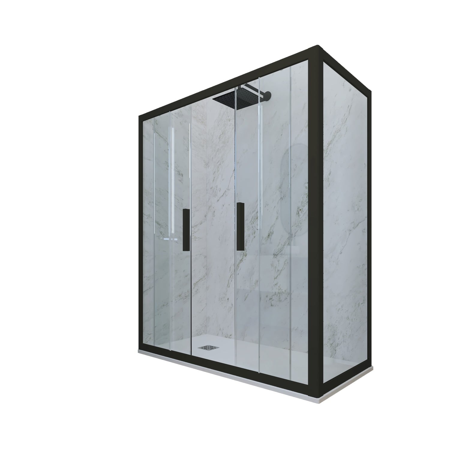 Box Doccia 90x130 2 Ante Scorrevole H 200 Nero Matt Glam Duo