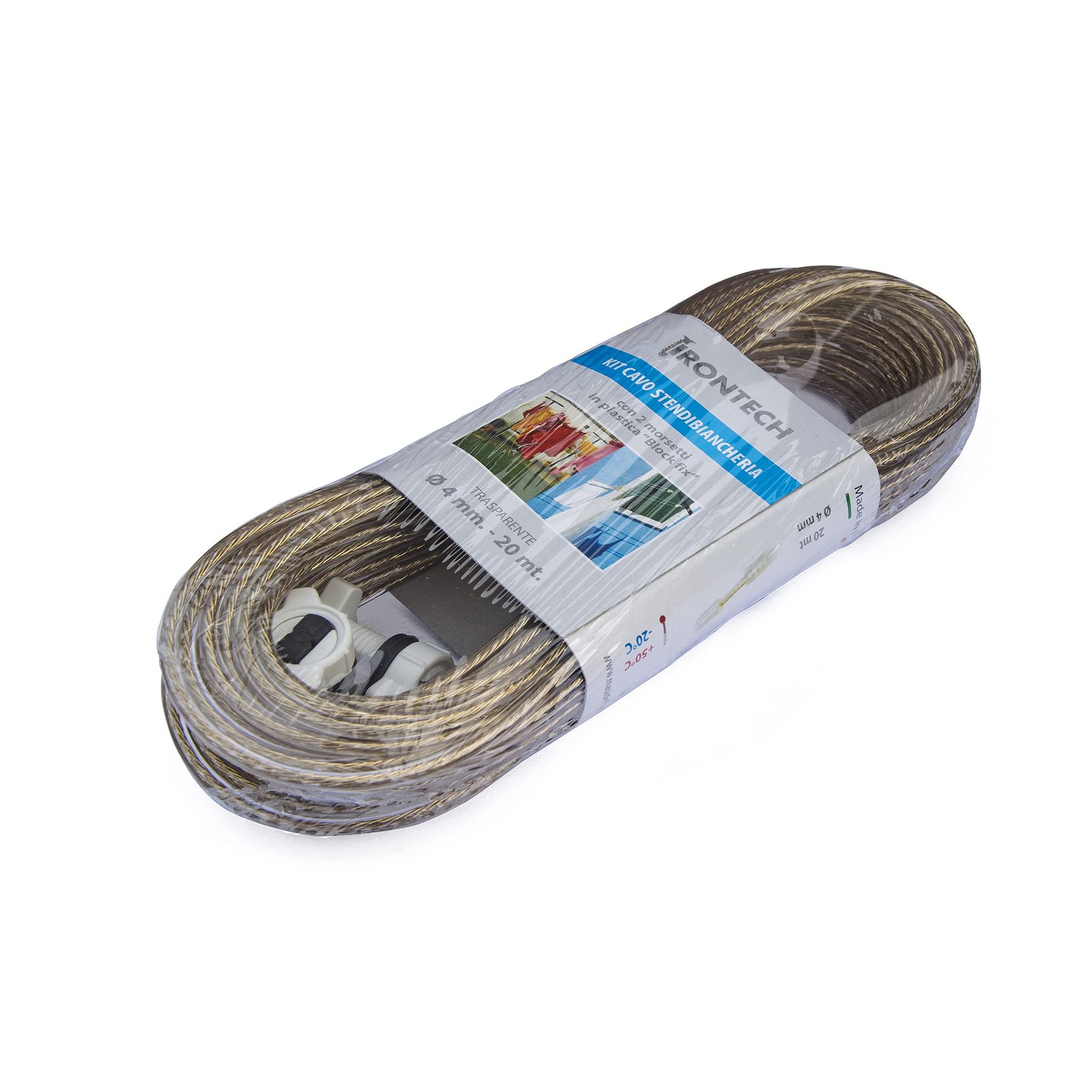 Kit Cavo Stendibiancheria 4 X 20 Mt. Trasparente 2 Morsetti