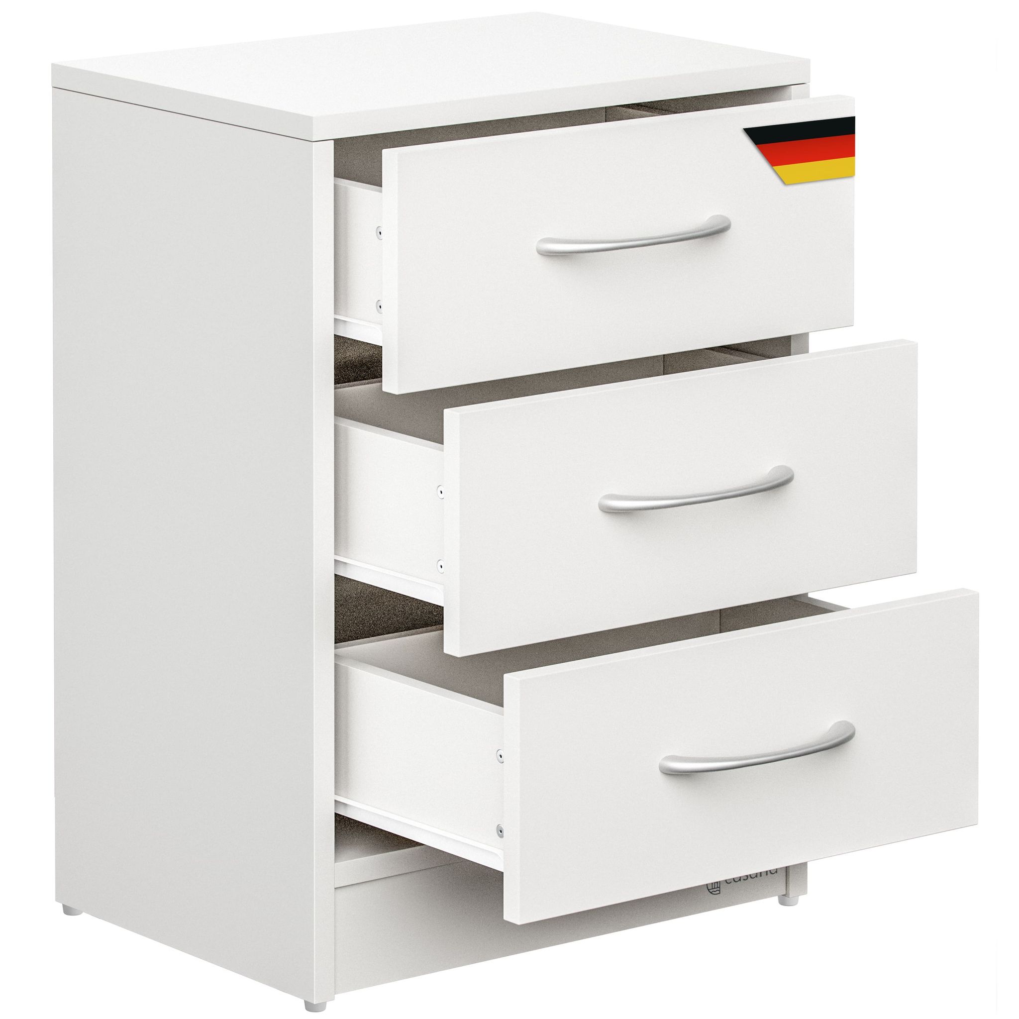 Nachttisch Eloise 3 Schubladen Kabelführung Wandbefestigung Boxspringbett Schlafzimmer Nachtschrank Nachtkonsole Nachtkommode Holz 54x39x28cm Weiß - Casaria