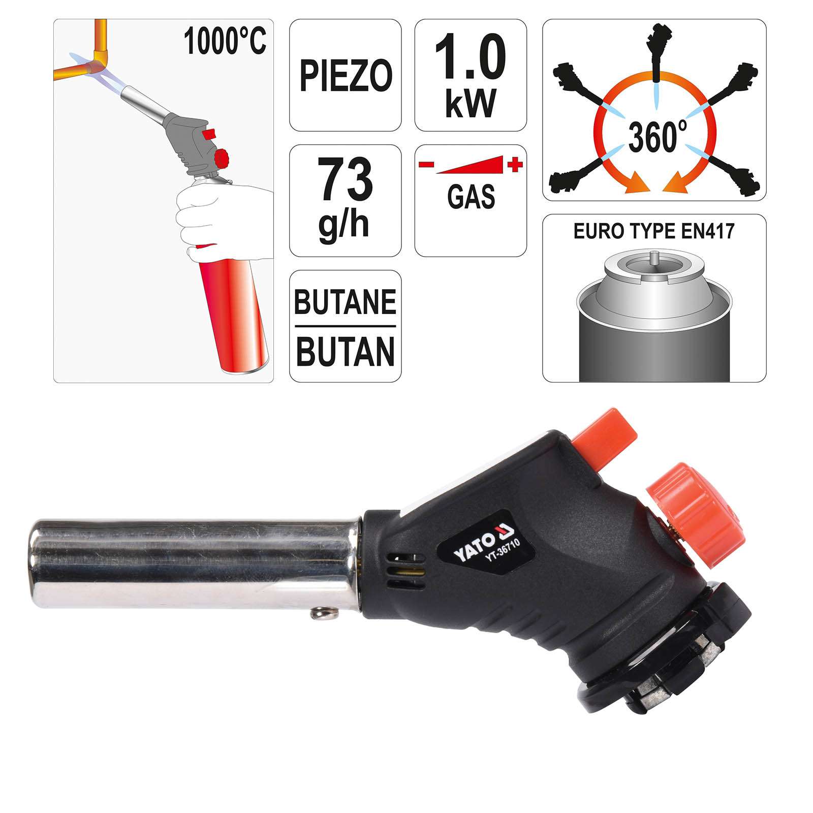 Yato Gaslötbrenner 360° Mit Piezo Yt-36710