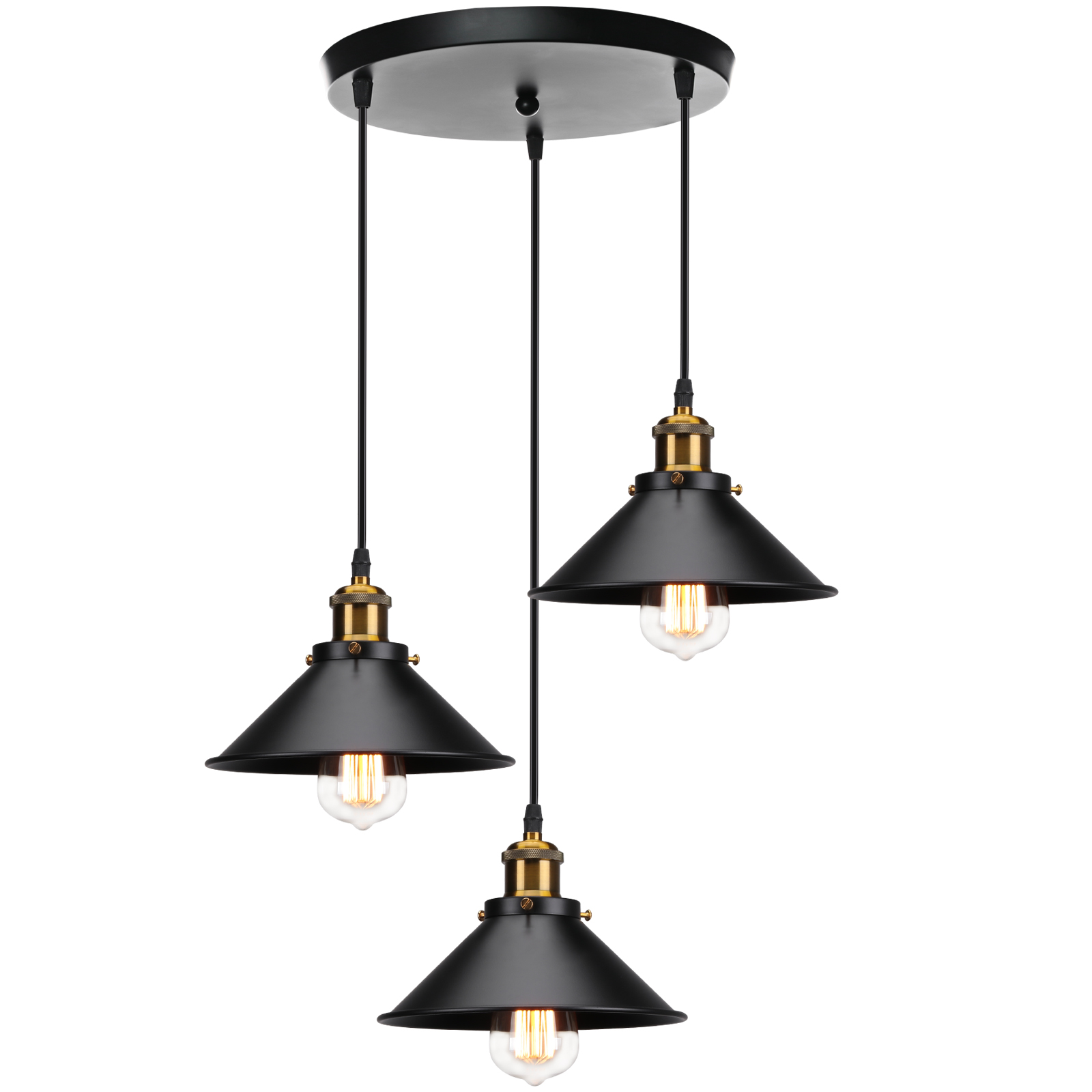 Lustre Suspension 3 Tete En Metal E27 22cm Noir