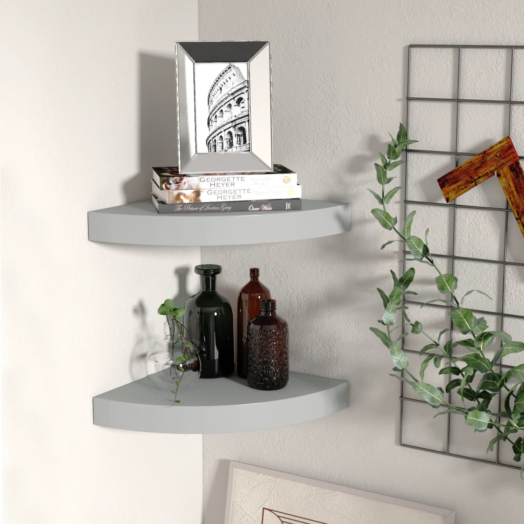 Vidaxl Grau Floating Corner Shelves 2 Pcs Grey 25X25x3,8 Cm Mdf