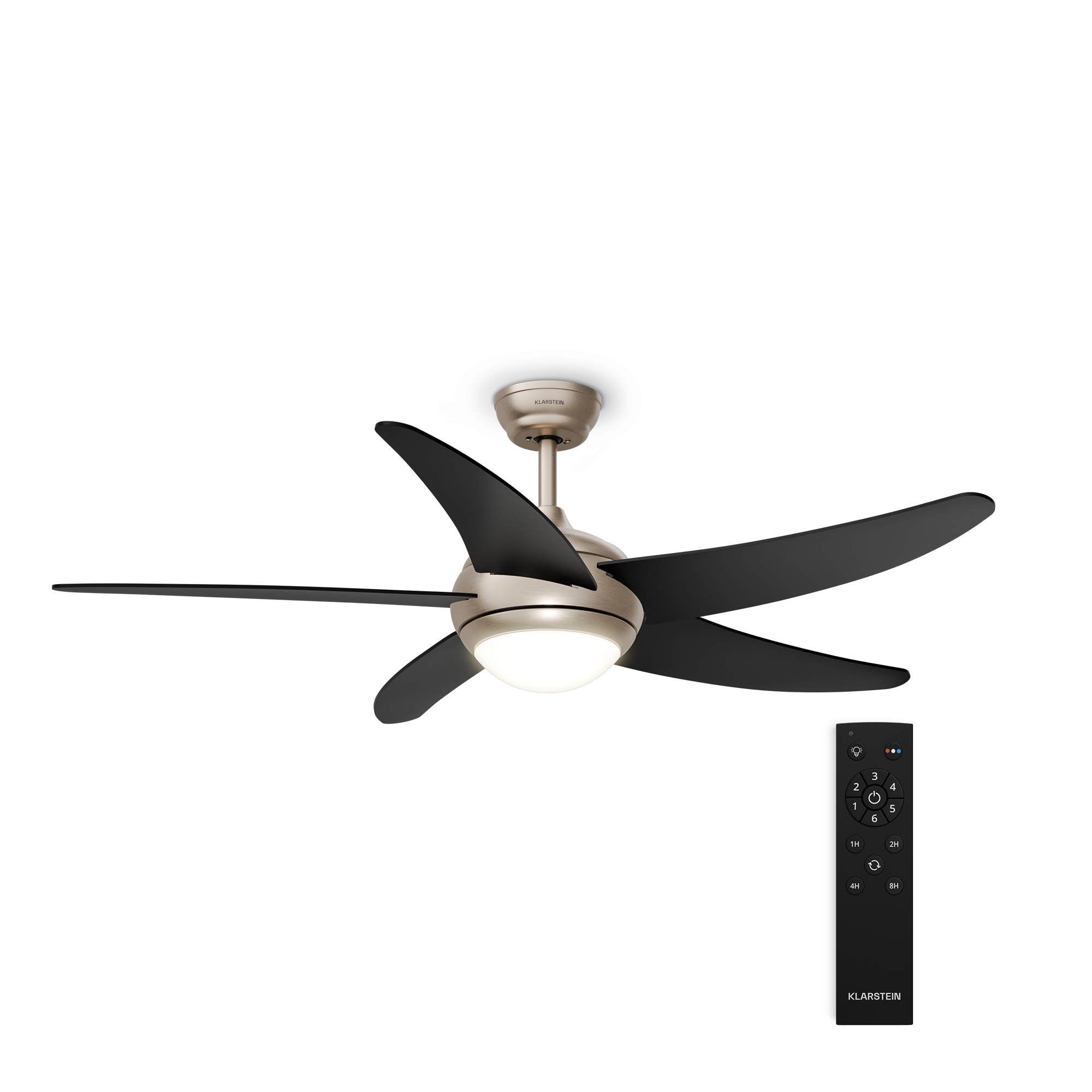 Klarstein Bolero Deckenventilator Mit Beleuchtung & Fernbedienung – 6 Stufen, 3 Lichtfarben, 5 Flügel, Leise, Für Innen & Außen, 132cm, Timer,